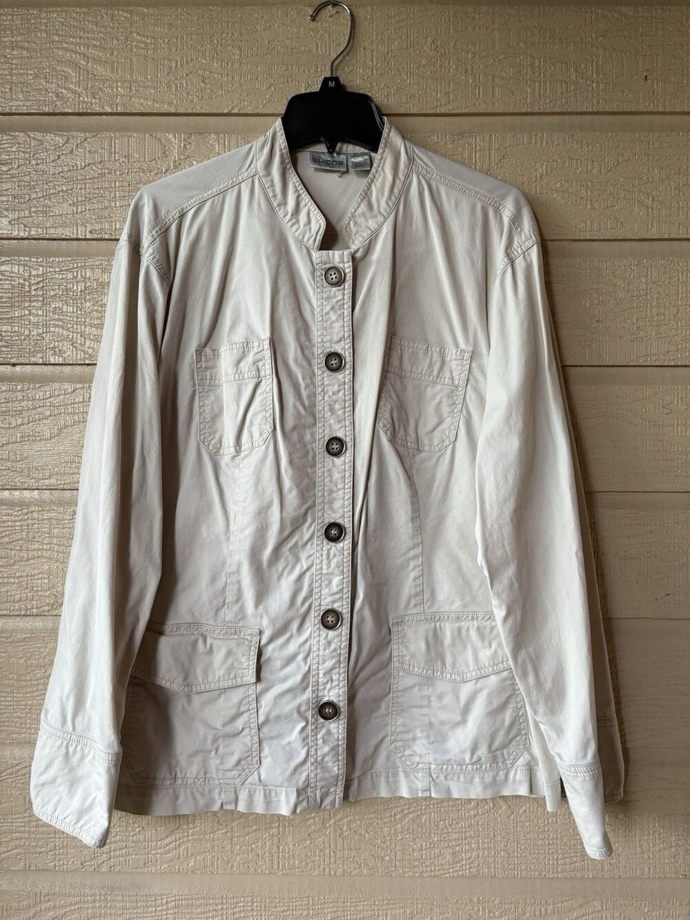 Chico's womens Beige Pocket Front Cotton Twill Utility Blazer Jacket size XL 3